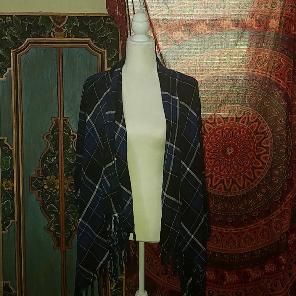 Plaid Cardigan with Fringe